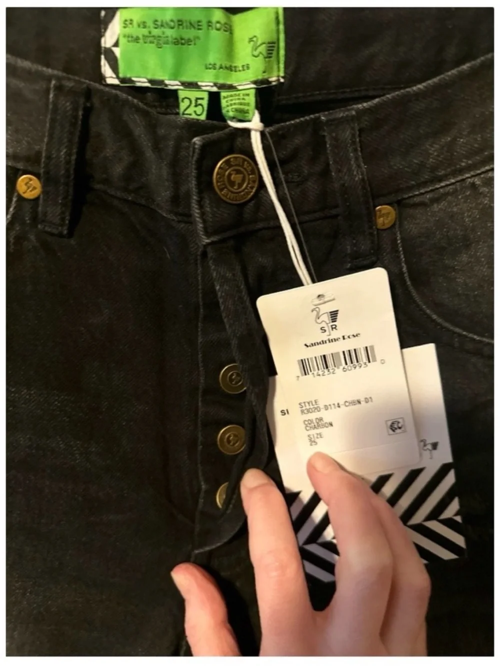 SR Sandrine Rose Bermuda Cropped Distressed Black Denim Long Jeans Shorts 25